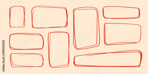 Set of hand-drawn rectangular shapes. Messy rectangle borders and uneven boxes for notes, social media posts, banners and creative layouts