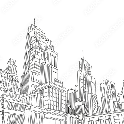 Tall buildings in a cityscape.