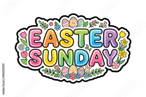 Colorful easter sunday graphic with eggs and flowers