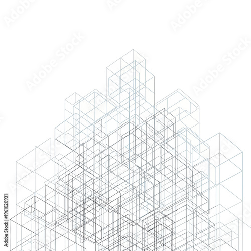 Wireframe 3D Cityscape Architectural Model.