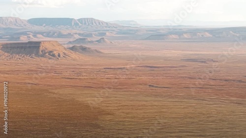 Aerial view of a dry desert mountain landscape