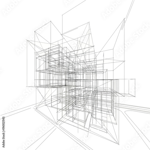 Wireframe of a modern building design.