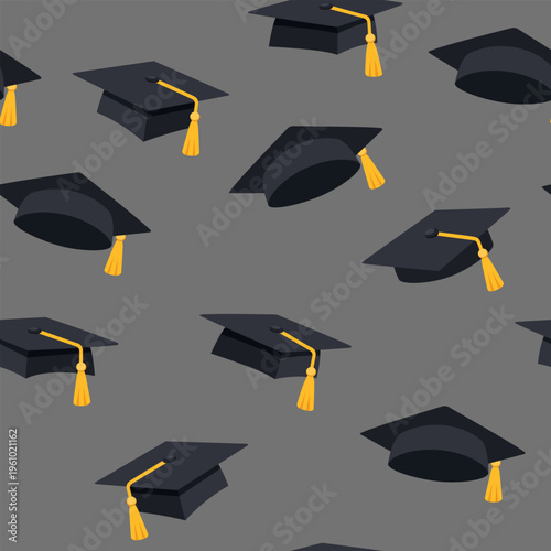 Black Graduation Caps Seamless Pattern Background