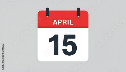calendar icon showing april 15 date in flat design style isolated on gray background representing tax deadline day or middle of spring month for scheduling and business organization.