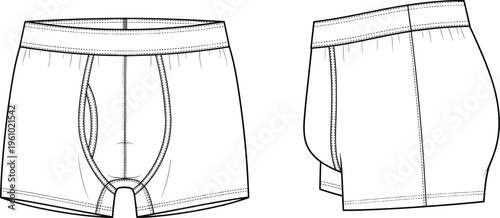 Bild auf Leinwand Technical fashion flat sketch of men basic boxer briefs underwear with elastic w