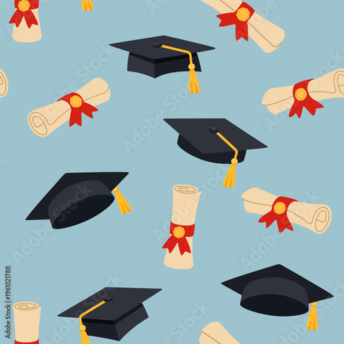 Graduation Caps And Diplomas Seamless Pattern