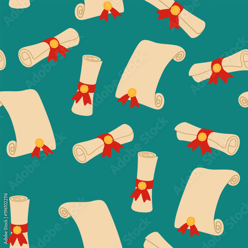 Academic Diplomas Scrolls Seamless Pattern Background