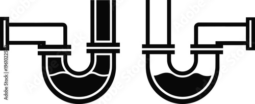 Plumbing P trap pipe icon set showing water seal drainage system under sink plumbing fixture vector illustration for sanitation maintenance
