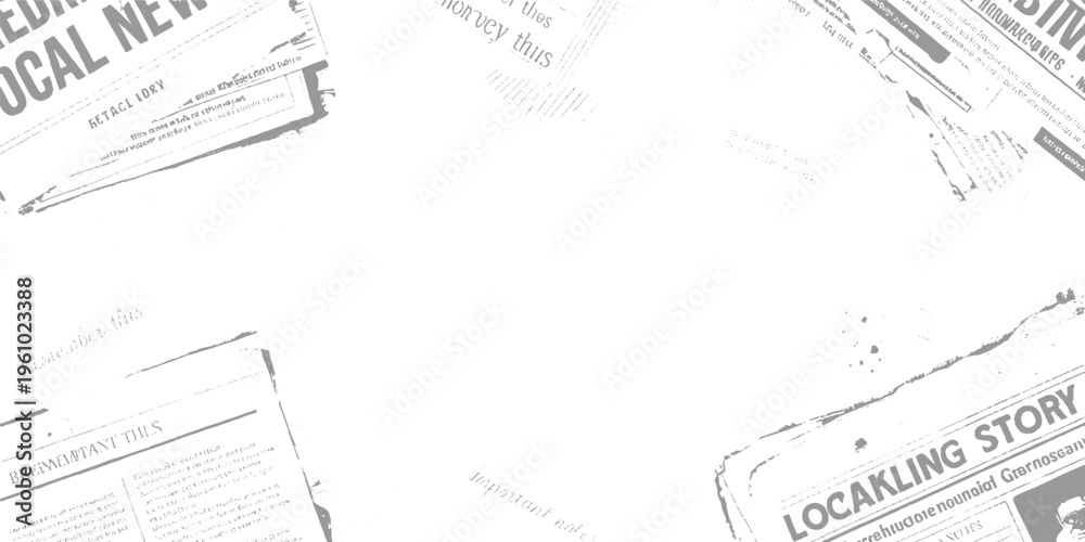 Obraz premium Overlapping distressed vintage newspaper pages with bold headlines and scattered ink splatters textured