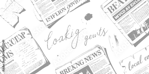 Chaotic collage of fragmented newspaper clippings with bold headlines and text