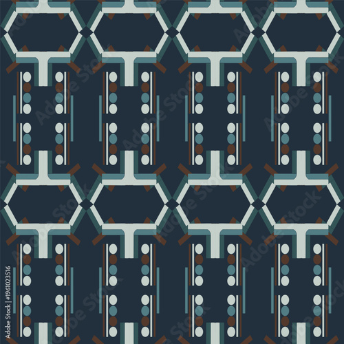 Abstract line shape geometric motif basic pattern continuous background. Oriental style tile modern lux fabric design textile swatch. 