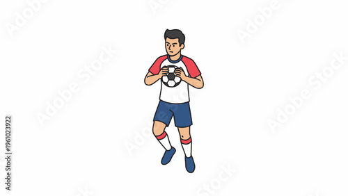 Male football player holding soccer ball illustration