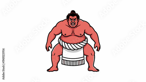 Red Sumo Wrestler Mascot in Fighting Pose on White Background