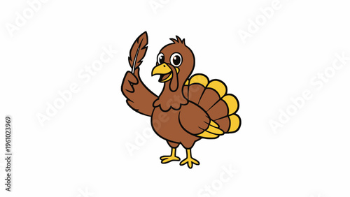 Thanksgiving turkey bird holding feather illustration