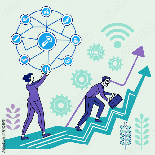 Two businesspeople working together to achieve success