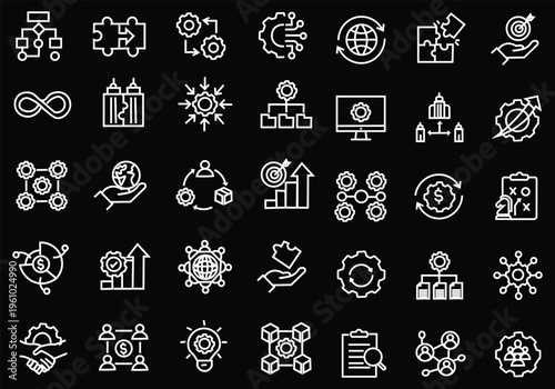 Business Integration icon set. Editable line icons. Vector illustration.