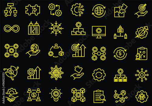 Business Integration icon set. Editable line icons. Vector illustration.