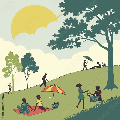 People having a picnic in the park on a sunny day