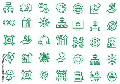 Business Integration icon set. Editable line icons. Vector illustration.