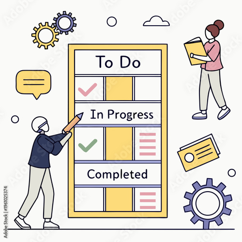 People working on a task management board