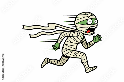 Cartoon Mummy Running in Fear Isolated on White