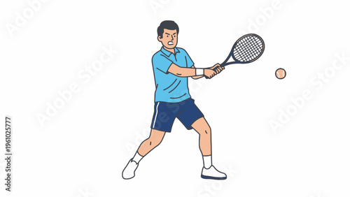 Male Tennis Player Hitting Ball with Racket Illustration