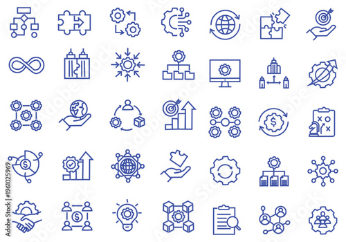 Business Integration icon set. Editable line icons. Vector illustration.