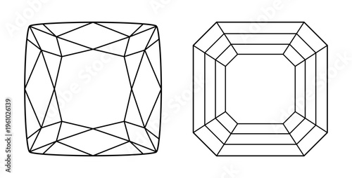Cushion, Asscher diamond cut shape isolated on white. Diamond pad shape top view. Cushion, Asscher brilliant cut. Gemstone outline icon for jewellery design, branding, packaging, logo, digital graphic