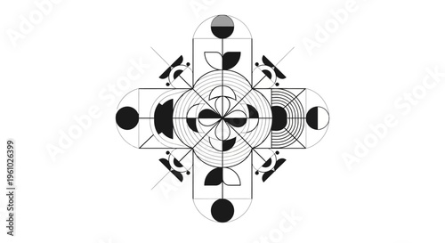 Black and white geometric design pattern.