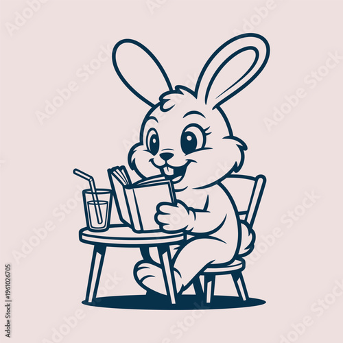 Cute rabbit drinking juice cartoon vector illustration. Ideal for cafe mascot designs children products menu graphics and fun animal character collections.