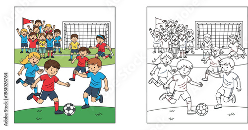 Lively Children's Soccer Match with Cheering Spectators