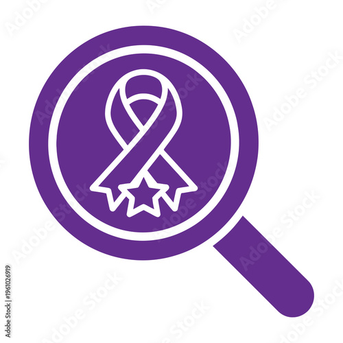 Purple awareness ribbon with star inside magnifying glass symbolizing support and investigation