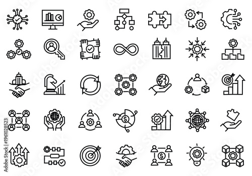 Business Integration icon set. Editable line icons. Vector illustration.