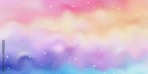 Unicorn magical bokeh background with pastel rainbow gradient and sparkling stars for fantasy design. Soft pink, purple and blue colors with glowing light effects. Dreamy fairy tale atmosphere.