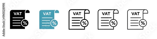 Value added tax VAT icon pack. Thin line customizable illustration. Contour symbol. Vector isolated outline drawing. Editable stroke