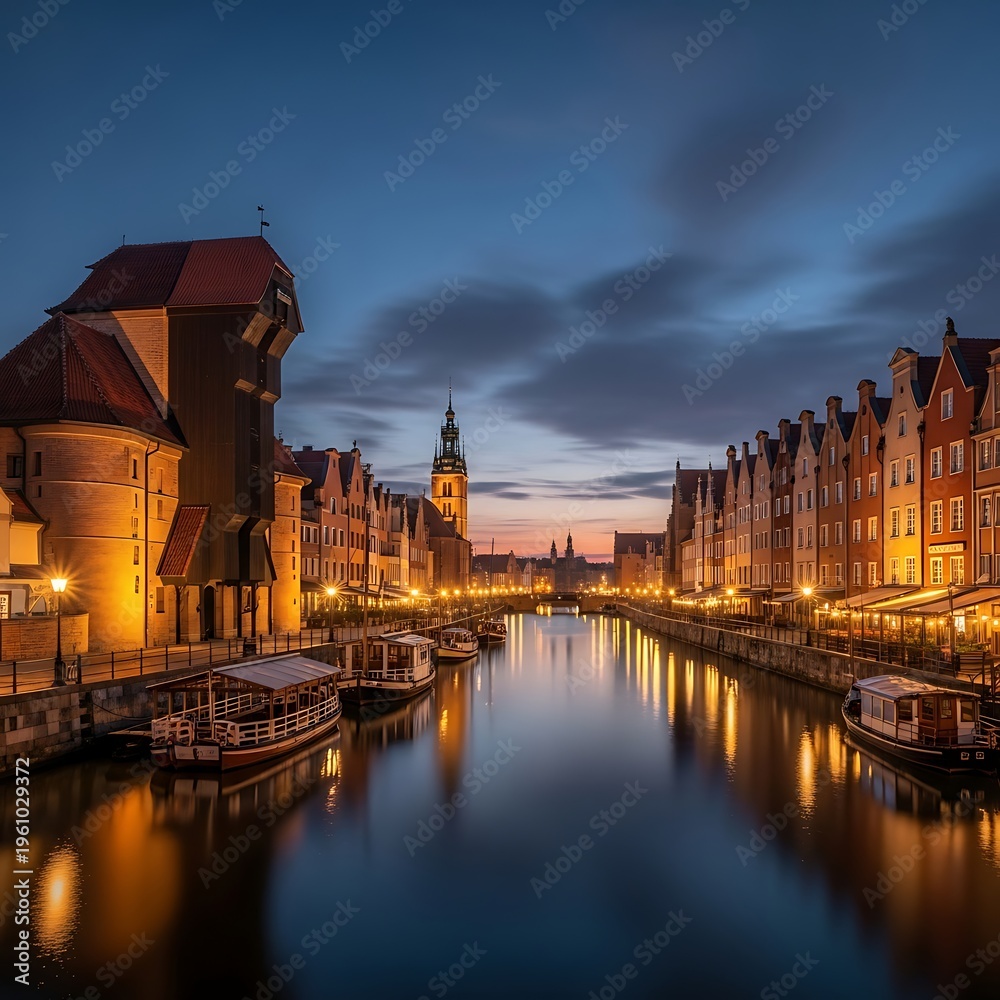 Fototapeta premium Gdansk Poland Cityscape - A Beautiful Evening View.