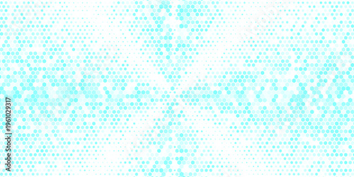 Hexagon halftone gradient texture. Abstract black grunge background. Geometric retro halftone tech wallpaper. Fading wavy hexagonal pattern backdrop. Vector vanishing honeycomb grunge bitmap overlay