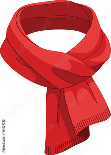 Red winter scarf isolated flat vector illustration cozy warm knitted clothing accessory with soft folds seasonal fashion design element