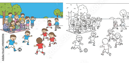 Multi-Generational Family Gathering Watching Kids Play Soccer in a Park