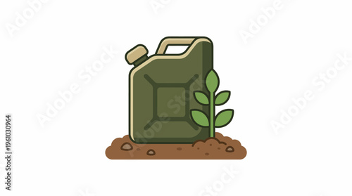 Green energy concept Jerry can with sprout growing from soil