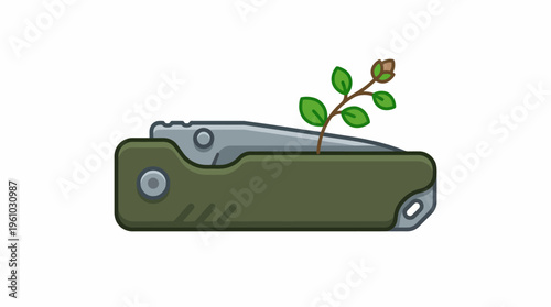 Multitool with a growing plant symbolizing growth and sustainability