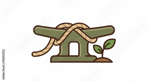 Nautical Cleat with Rope and Sprout for Nautical Green Business Concepts