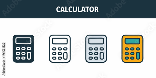 Four variations of a calculator icon showing different color schemes