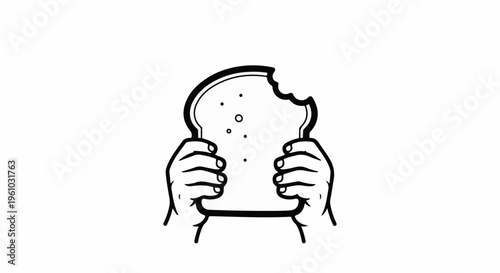 Hands holding a bitten slice of bread with air bubbles