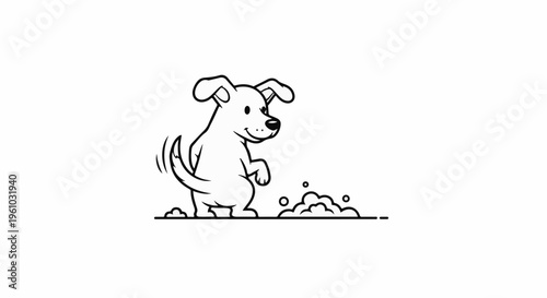 Happy cartoon dog playing with bubbles
