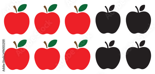 Red and Black Apple Icon Set Colorful Fruit Vector Collection Flat Style. Vector illustration eps 10