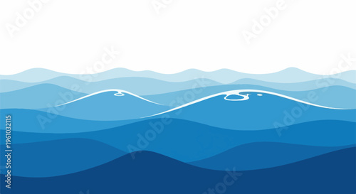 Gentle blue waves ripple across the canvas, creating a serene seascape