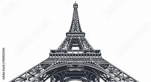 Iconic Parisian landmark, a towering lattice structure, rendered in monochrome