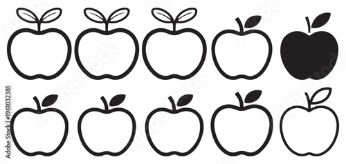 Apple Outline Icon Set. Black and White Minimal Fruit Vector Collection. Vector illustration eps 10