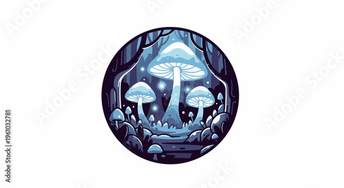 Enchanted forest scene with glowing mushrooms and sparkling lights